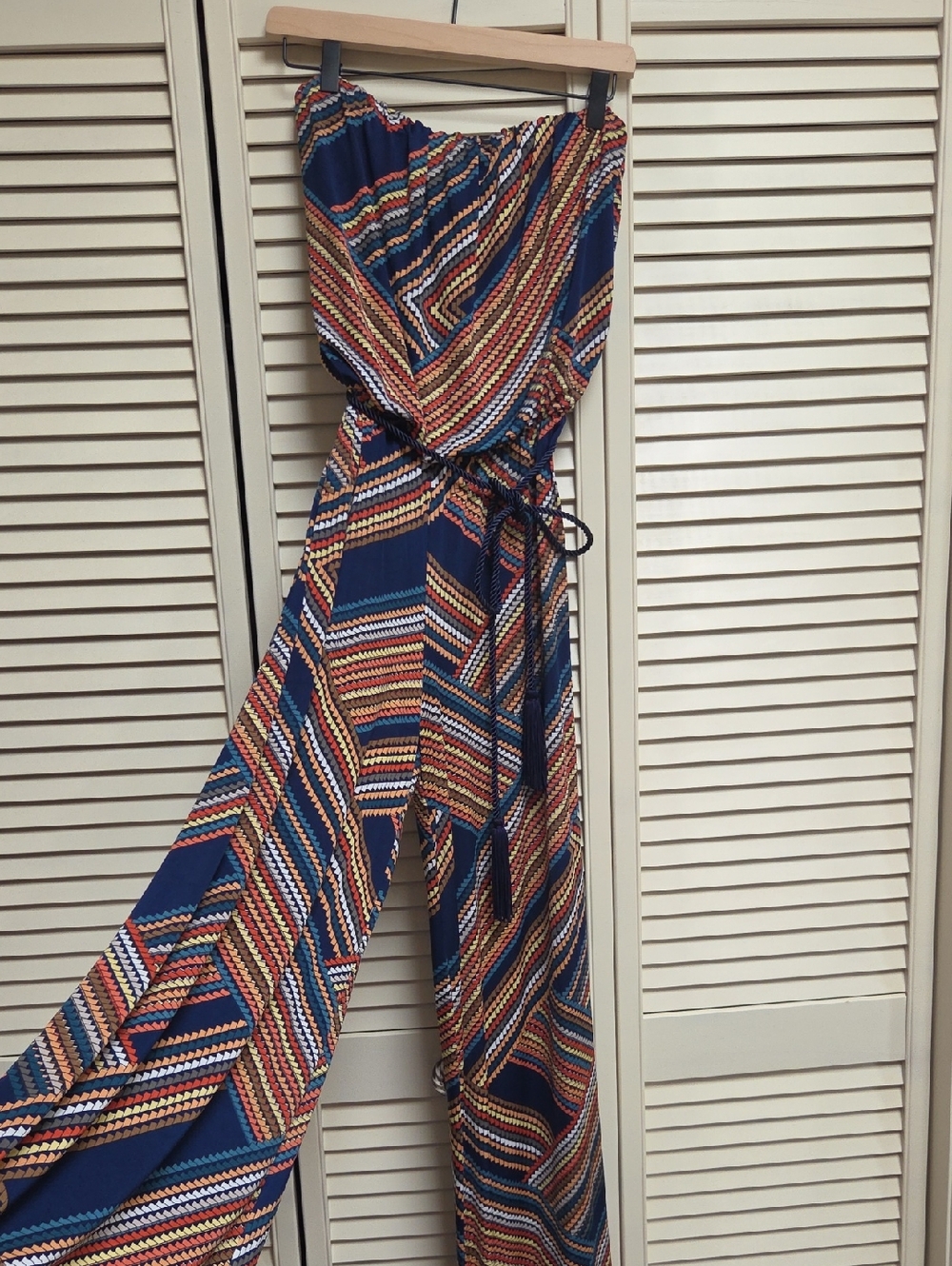 Ariella Navy Multicolor Strapless Jumpsuit